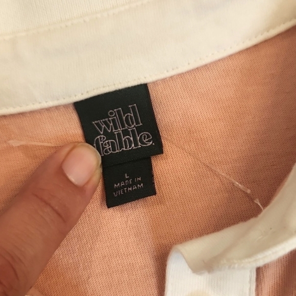 NWT Womens Wild Fable peach & white striped cropped polo tee size L. - Picture 10 of 13